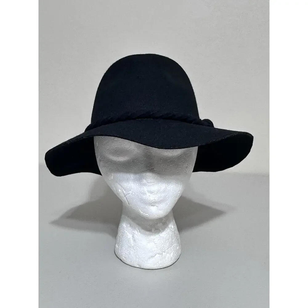 D&Y Black 100% Wool Wide Brim Floppy Hat Womens Boho Western One SZ Fits Most